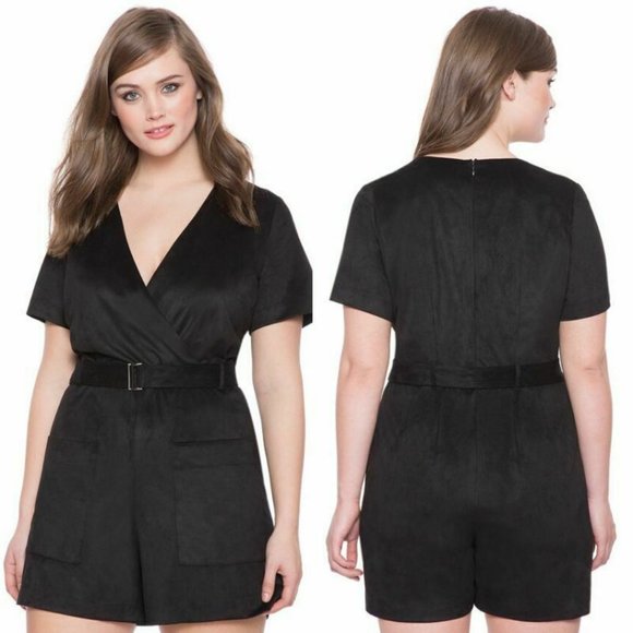 Eloquii Pants - ☀️Eloquii Studio Faux Suede Romper Belted Black 16